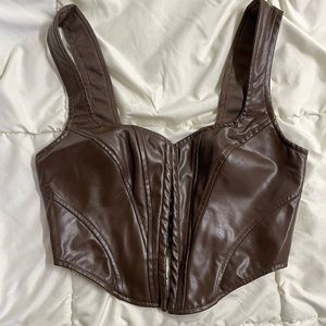 Brown faux leather Windsor corset top